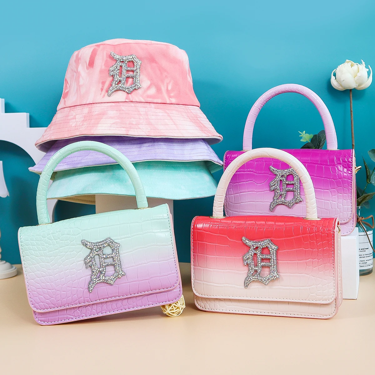 

2021 Wholesale Women Shoulder Bag Ladies Purse PU Tote Bag For Women Luxury Hand Bag And Bucket Hat Set, 8 colors