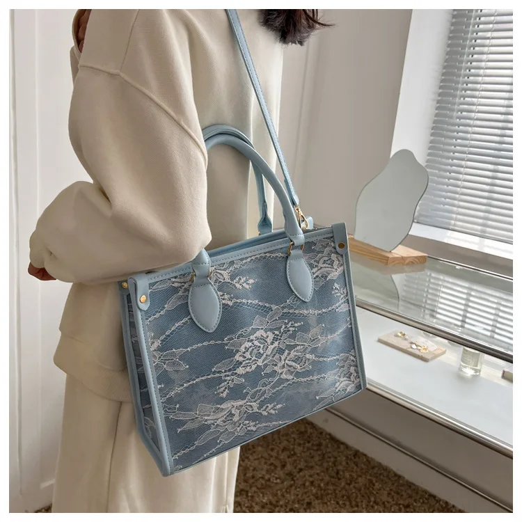 

2022 summer new trendy ins fashion shoulder crossbody bag lace canvas tote bag, Colors