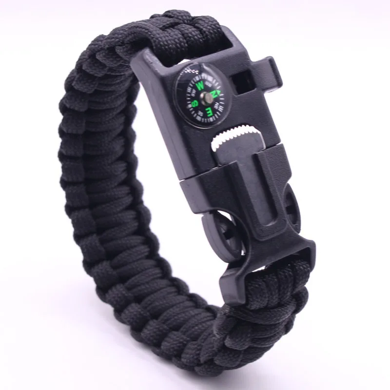 

Men Outdoor 5 In 1 Multi Functional Tactical Survival Paracord Bracelet With Compass Flink Fire Starter And Whistle
