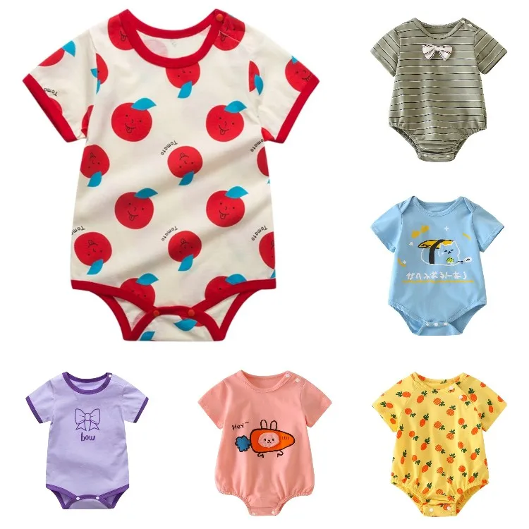 

Wholesale summer short sleeves cotton baby girl jumpsuit high quality baby clothes crawling clothes