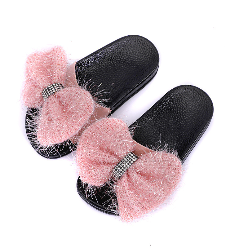 

New children's slippers non-slip wear-resistant wool bow girls sandals soft bottom baby outdoor wear summer kid shoes