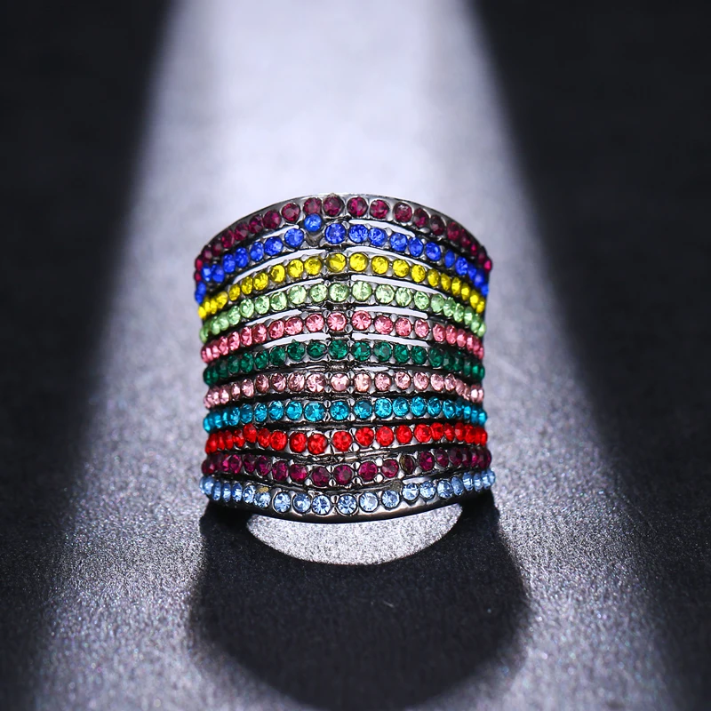 

Emmaya Rainbow Colorful bohi jewelry Crystal Zircon Chunky Silver Plated Cool Ring For Women Men Party Gift juste un clou