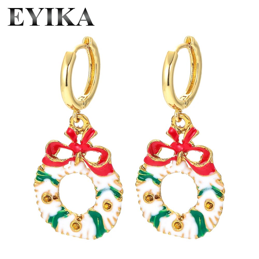 

Cute Enamel Santa Claus Reindeer Dangle Earring for Women Lovely Christmas Tree Wreath Bells Aretes Jewelry Christmas Gift