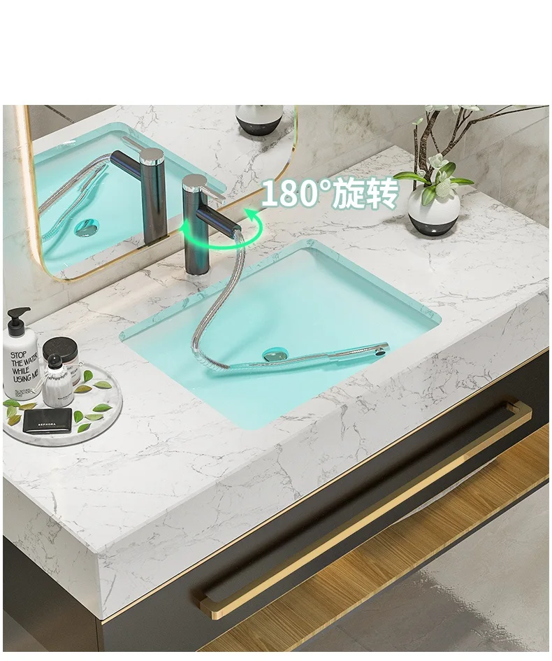 Modern complete bathroom cabinet with sinks LED mirror waterproof bathroom vanity