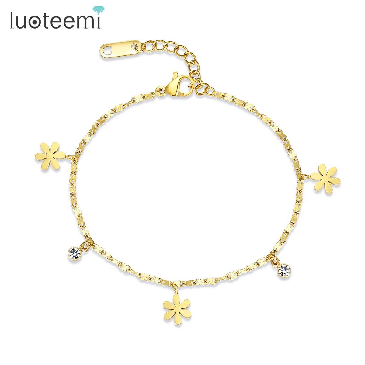 

SP-LAM Rhinestone Adjustable Gold Plated Femme Chain Charm Fashion Jewelry Simple Flower Bracelet