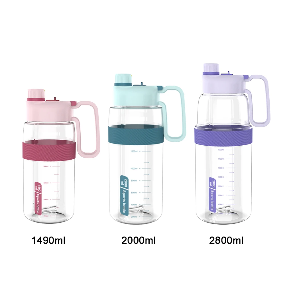 

Customizable 1490Ml 2 Liter 2800Ml Handled Plastic Water Bottle With Foldable Straw And Spout, Customized color