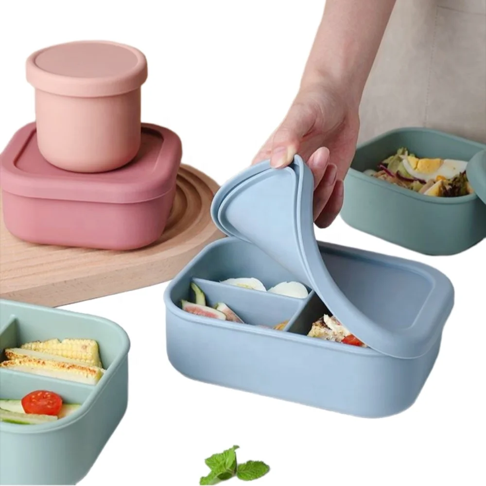 Portable Food Grade Silicone Lunch Box Three Grids