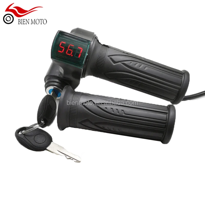 

48V/60V/72V LED Digital ebike throttle with battery power LCD display Switch Handlebar Grips for electric bike/scooter/ebike, Blue,gold,red,silver