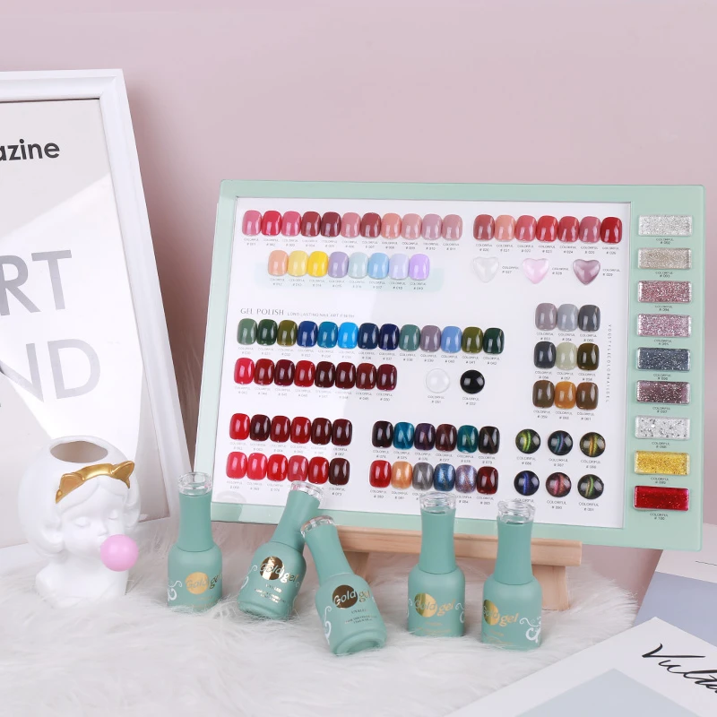 

2021 new arrival long lasting nail polish glitter sequins soak off gold gel brand french manicure gel custom logo, Many colors