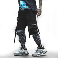 

2020 autumn new fashion design loose fit mens cargo pants with 6 pockets with fabric strips tape custom printing logo