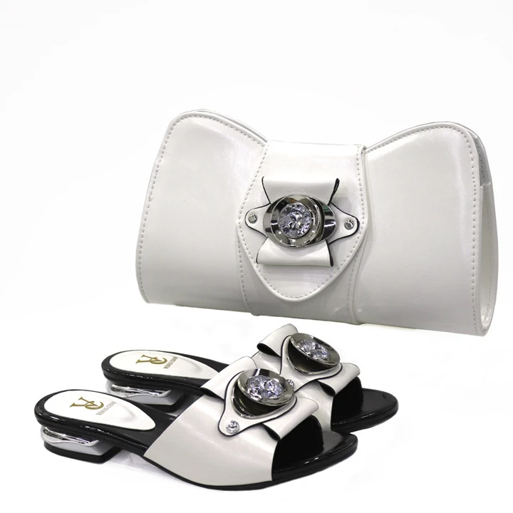 

AB7953 New design low heel shoes and bag set Italian for Nigeria weeding party