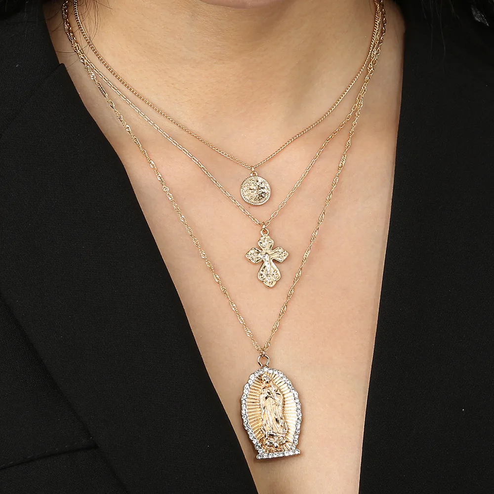 

cross faith necklace 18k gold custom virgin mary jewelry layered necklace jwellery