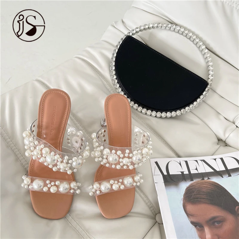 

2021 Fashion pearl summer slippers custom casual ladies slippers and sandals soft comfort High heels slippers, Customized color