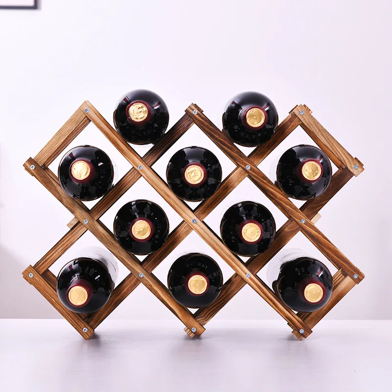 

100% Natural Pine Wood Red Wine Bottle Holder Handmade Countertop Wine Display Storage Rack Kitchen Exhibition Wine Organizer, Wood color