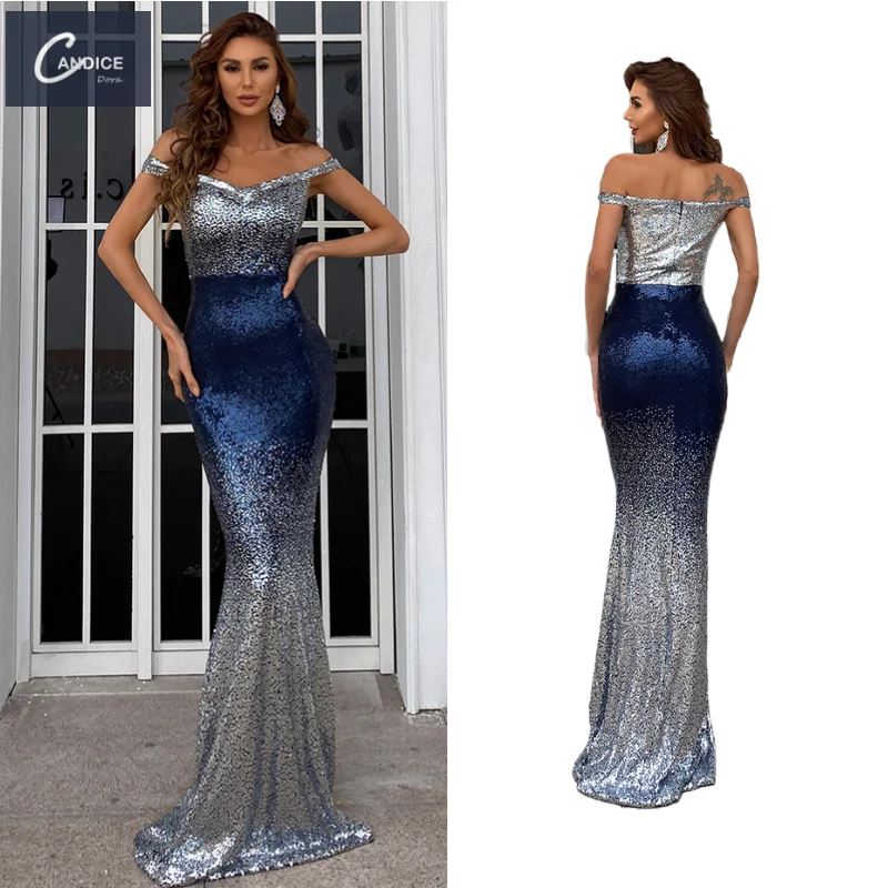 

Candice Haute couture One shoulder sexy off shoulder heart-shaped collar sequins elegant party long evening dress