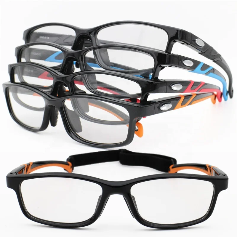 

Durable TR90 light weight sporting rectangle shape solid dual color big size eyeglasses frames with elastic strap for sports men