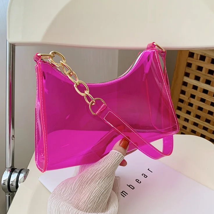 

Simple Transparent Jelly Bag 2021 New Korean Style PVC Chain Shoulder Bag Ladies Chic Bag, As photo show