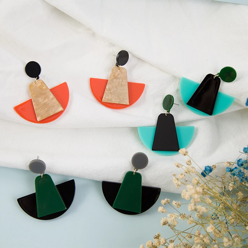

New Arrival Hit color Acrylic Semicircle Earrings For Women Drop Earrings Fashion Jewelry Gift, Colorful