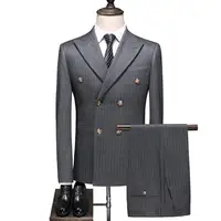 

Wholesale men's striped 3 piece suit formal business casual slim fit large size two breasted perform male wedding dress for man