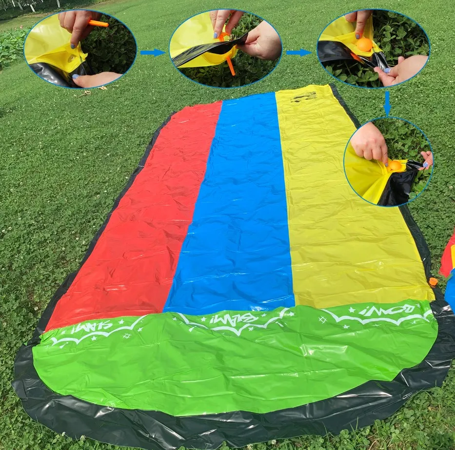 

Outdoor Three Sliding Racing Lanes Children PVC Water Play Equipment Slide Kids