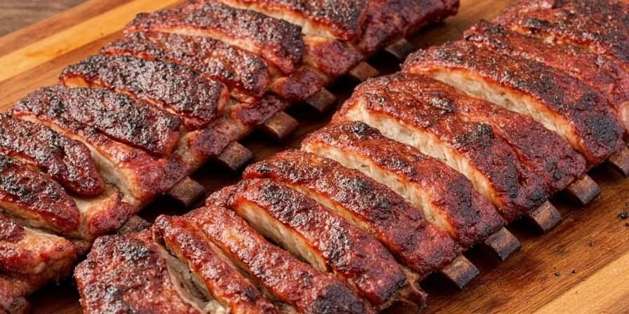 Smoked pork ribs on a grill
