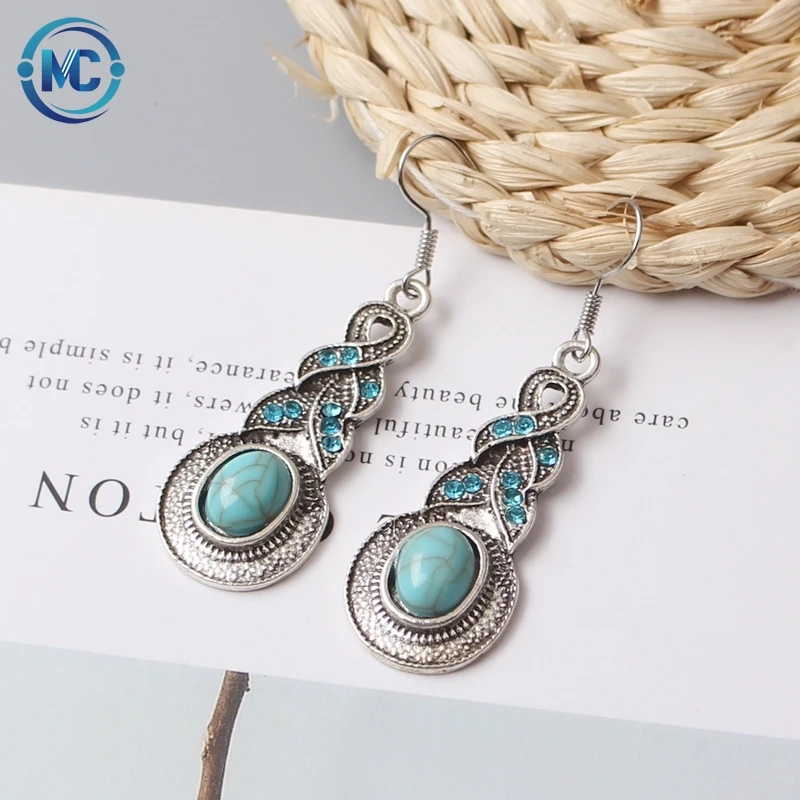 

European and American Blue Crystal Inlaid Water Drop Earring for Women Bohemian Personalized Brincos Wedding Jewelry Girl Gift