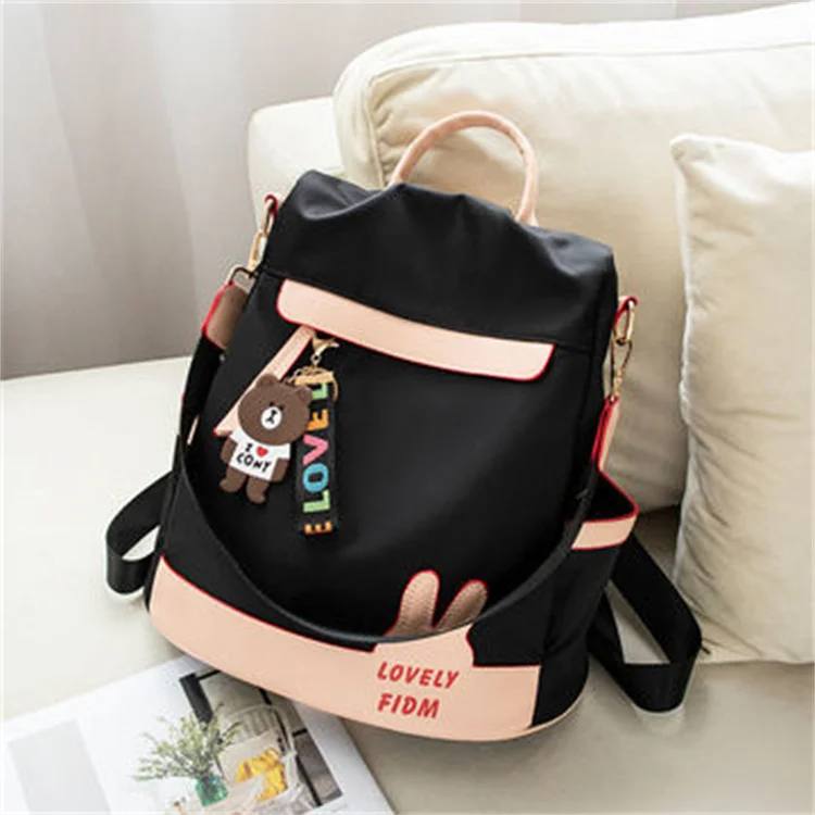 

New Wholesale Fashion Casual Ladies Backpack Anti-theft Waterproof Oxford Cloth Stitching Student Schoolbag Rabbit Shoulder Bag, Blue, black, khaki, black and pink, green