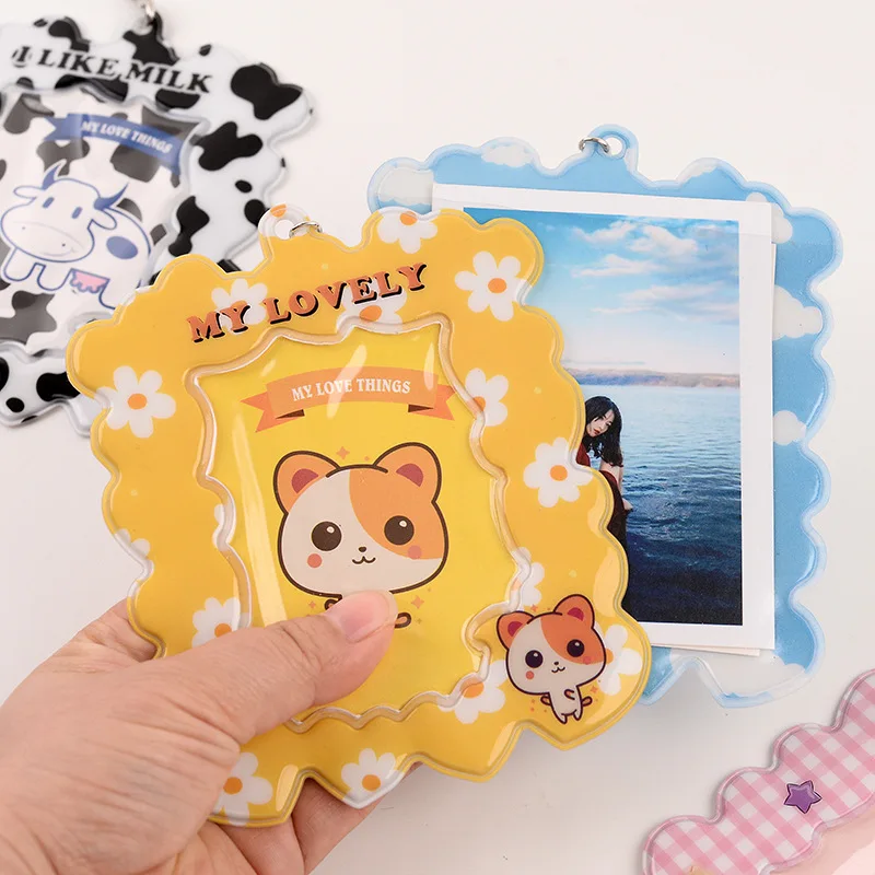 

1 Pocket Colorful Photo Card Holder Pockets for Mini Photo Sticker & Name Card 3 Inch 8.5 x 10.5cm Photos with Key Chain, Pink, yellow, sky blue, black
