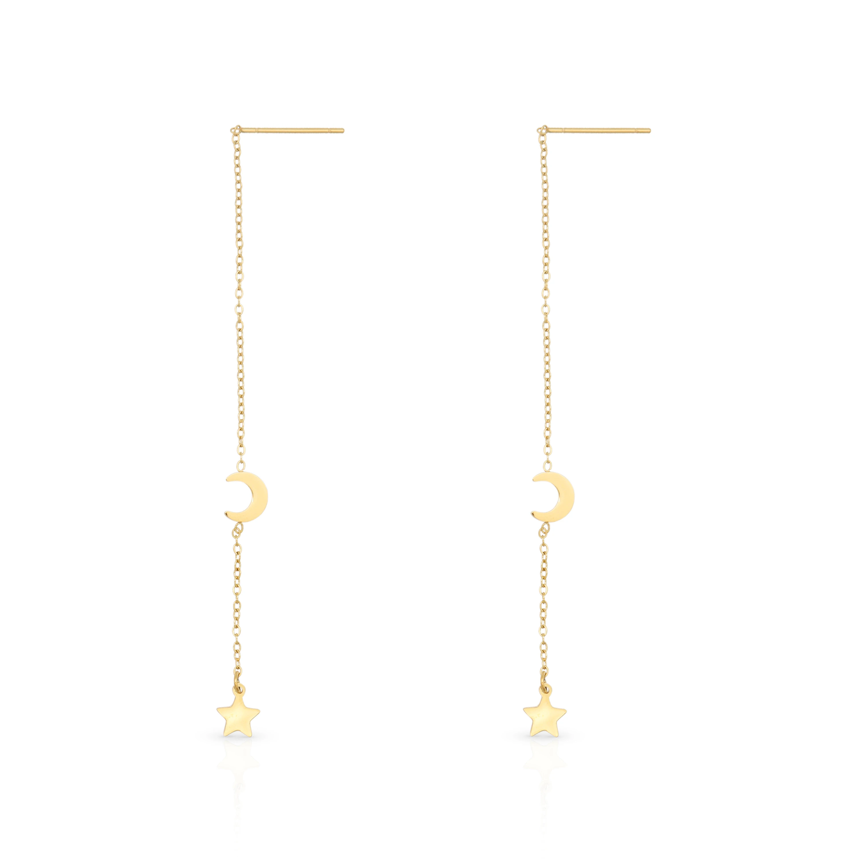 

Chris April In Stock 316L Stainless Steel PVD gold plated minimalist moon and star drop chain earrings, Yellow gold