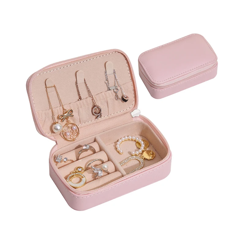 

Women Girls Organizer Earring Ear Stud PU Leather Portable Jewel Case Jewellery Packaging Gift Boxes Travel Jewelry Box, Pink, white