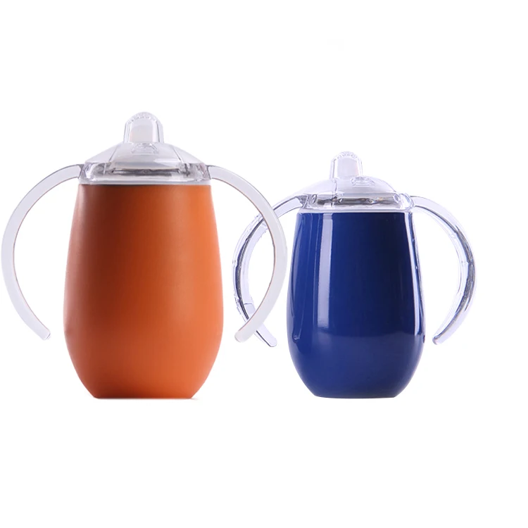 

Hot Sale Wholesale Double Wall Handle Nozzle Shape Tumbler 8oz 14oz 304 Stainless Steel Baby Sippy Cup