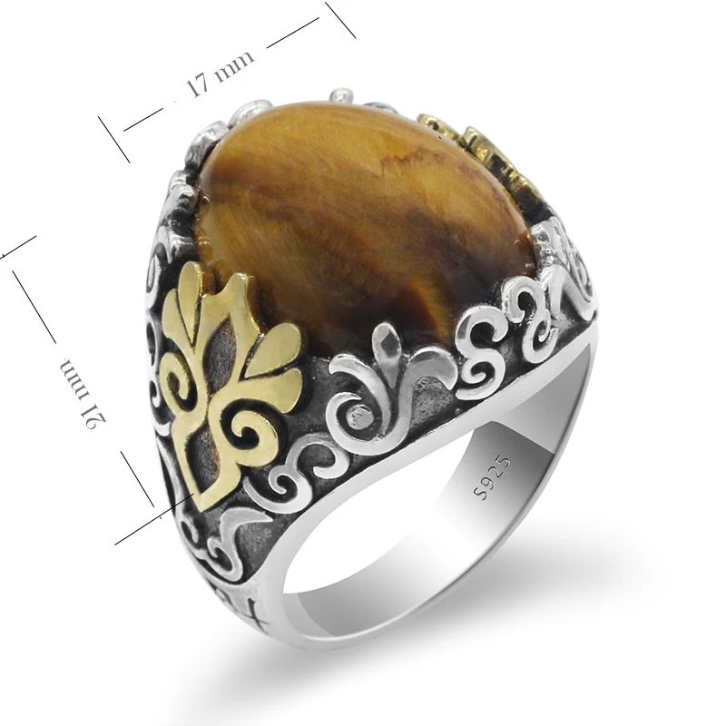 

Custom Handmade S925 Oxidized Silver Tiger Eye Stone Men Rings,Turkish Natural Tiger Eye Gemstone Jewelry Ring, White gold