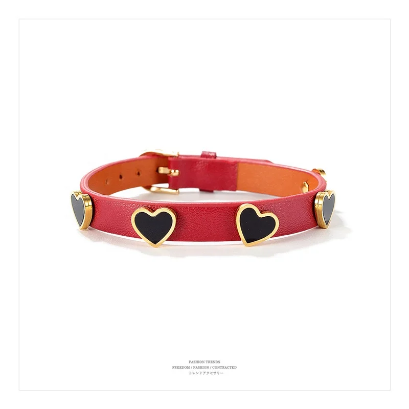

2021 New unique Mini design sexy watch buckle bangle women's love heart acrylic charm leather bracelet, 3 colors