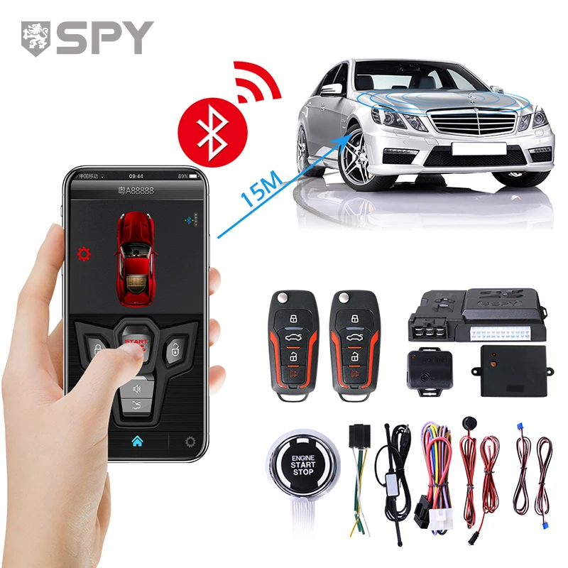 

SPY BT smart phone control keyless entry push button start stop remote engine starter App control car alarm system