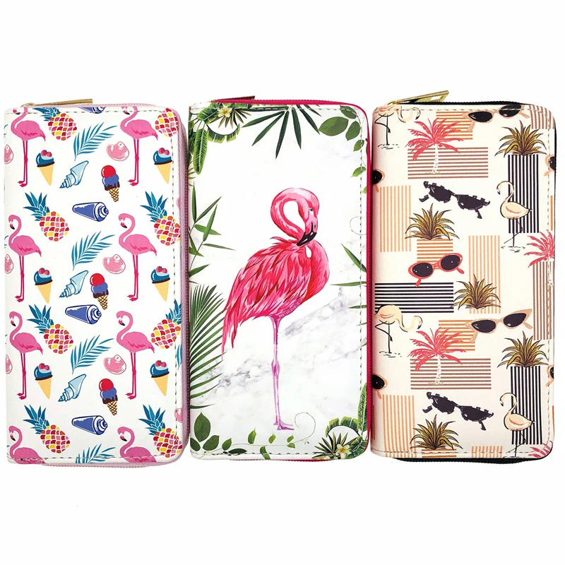 

Cartoon PU Leather Flamingo Unicorn Wallet Purses Long Zipper Passport Bag Money Clip