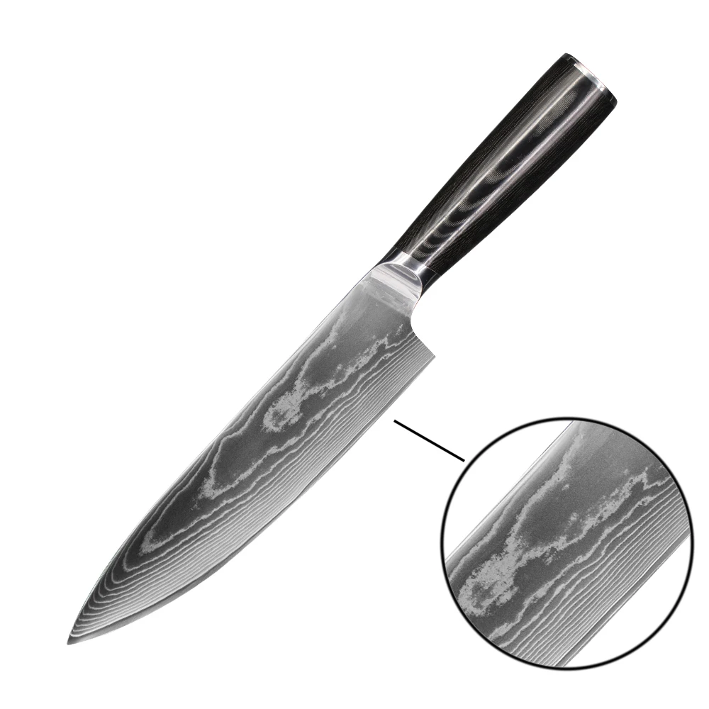 

8 inch laser engrave EDM Logo damascus steel chef knife