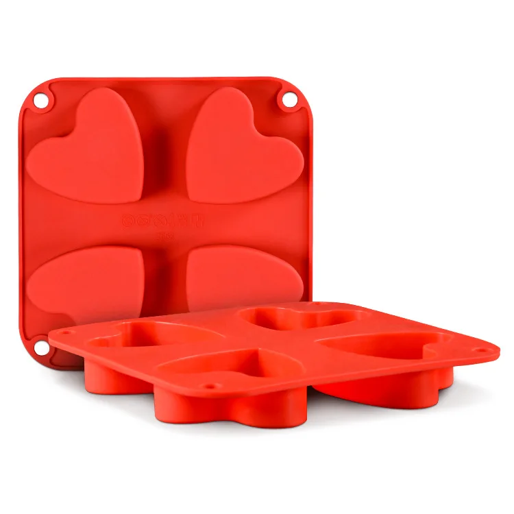 

Amazon Hot Sale New Heart Shaped Silicone Cake Mold 4 holes Heart Shaped Cake Baking Mold Love Pastry Mold, As picture