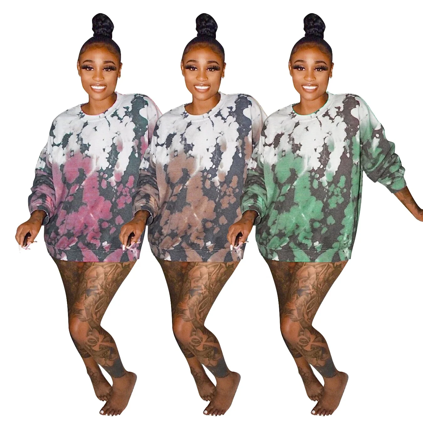 

M5182 Ready to ship Autumn long sleeve top 2020 fall ladies clothes printing tie dye shirt woman long sleeve