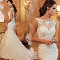 

International design Mermaid lace backless self a line wedding dress