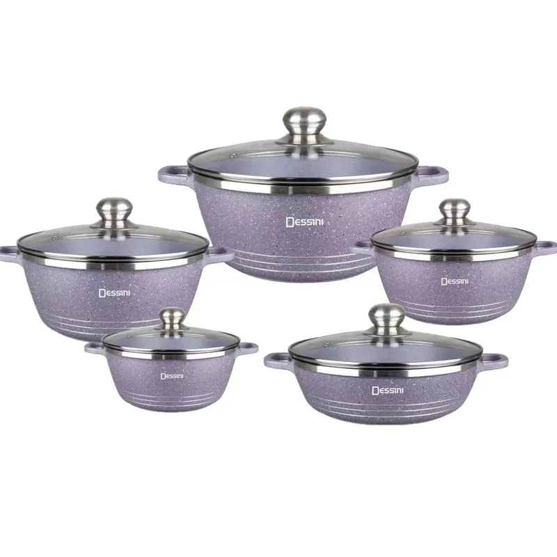 

Dessini cookware 10pcs cooking pot die casting stone granite ceramic non-stick coating, Customized color