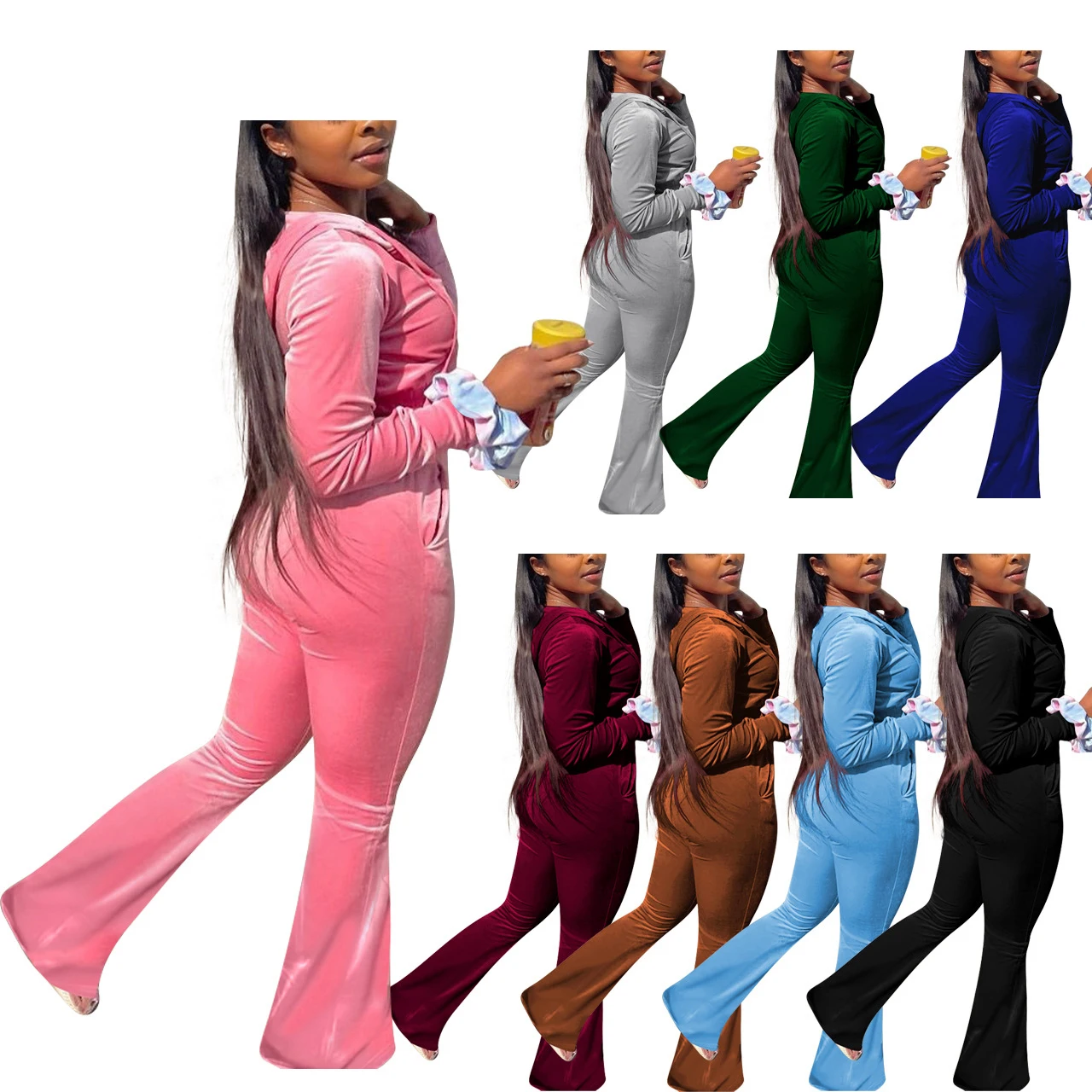 

New Fall Sweatsuit Women Hoodies Velvet Sweat Pant Sets Outfits Autumn Long Sleeve Top Pant Two Pieces Set Velour Tracksuit