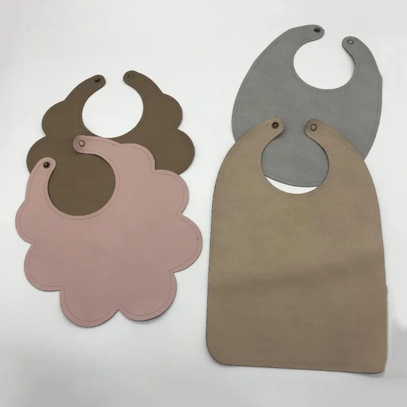 

Creative Foldable Girl Boy Baby Bibs Wipeable Soft Leather Bibs for Newborns Toddlers, Brown,gray,pink & custom