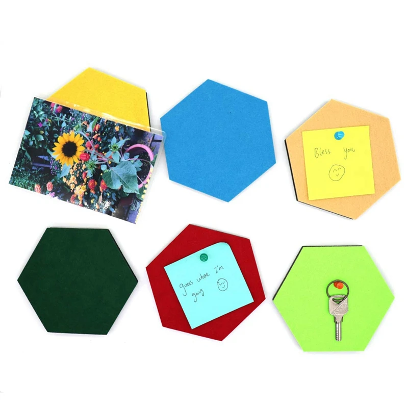 
6 Pack Felt Hexagon Pin Board Self Adhesive Bulletin Memo Photo Cork Boards Colorful Foam Wall Decorative Tiles 