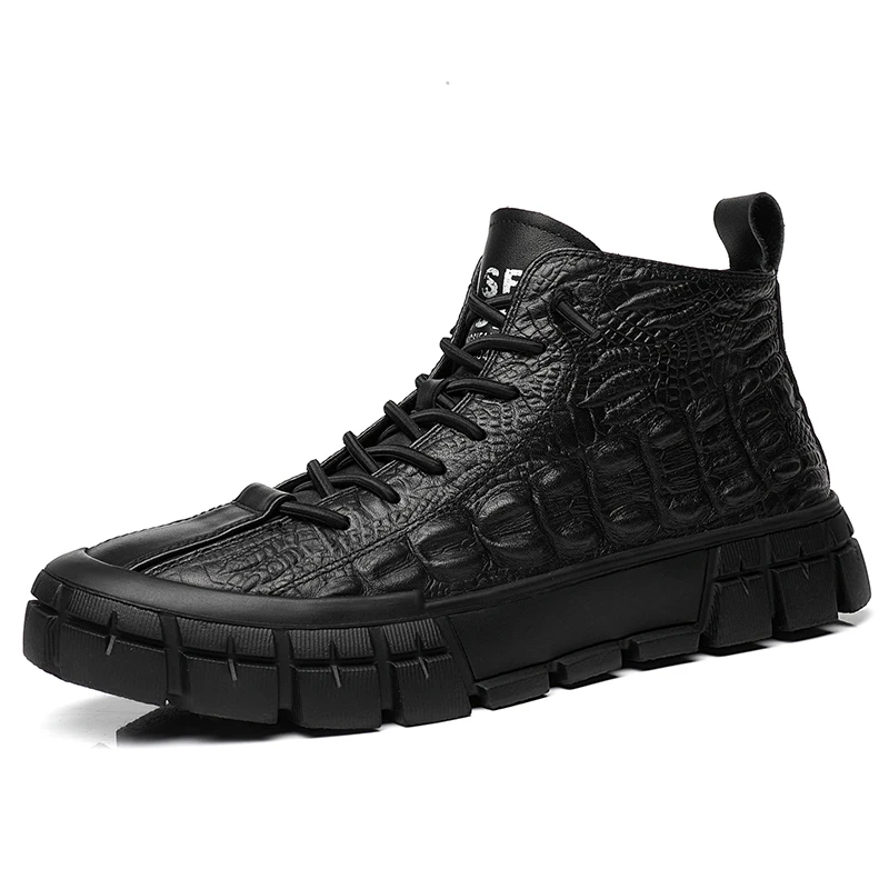 

Drop Shipping Men Leather Pattern Boots Platform Casual Ankle Men Black Sneakers Fashion Trendy Lace Thick Sole Footwear