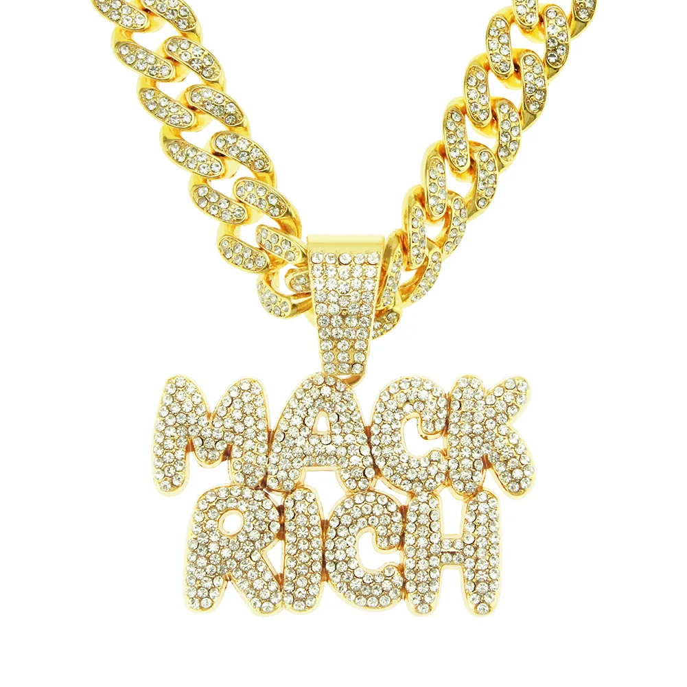 

European Hips Hops Rap Jewelry Punk Bling Iced Out Miami Cuban Chain Necklace Letter Combination Pendant Necklace