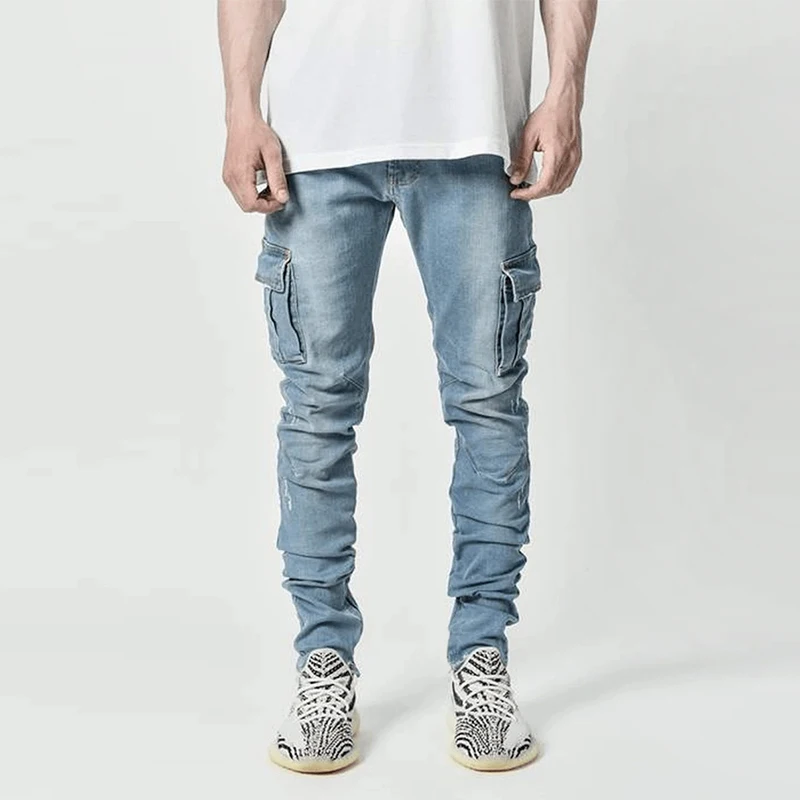 

Wholesale Custom logo High Quality Denim Thin Stretch Men Jeans With Pocket Slim Fit Pants OEM Men's Pant Ripped Jeans Trouser, Blue