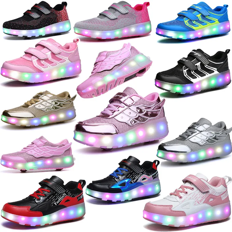 

Adjustable Kids LED Lights Shoes Children Roller Skate Sneakers with Wheels Glowing Boys Girls Running Rollerskate Shoes