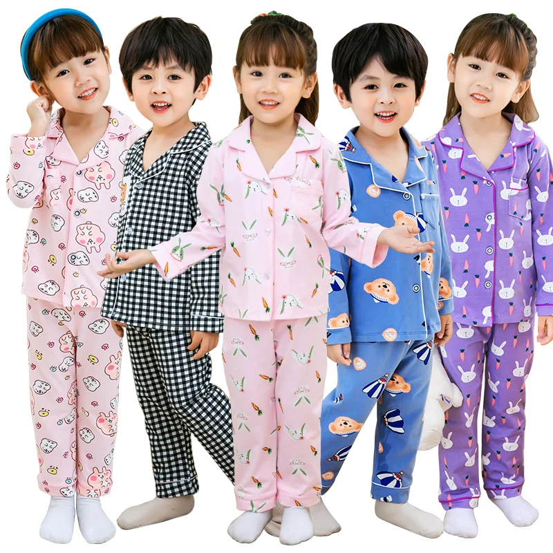 

Kids Cotton Pajamas Sets Button Down Sleepwear for Boys Girls Christmas Pajama Set Long Sleeves Size 90- 165