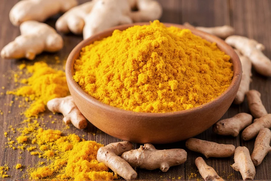 Fresh ginger root and turmeric rhizomes on wooden cutting board
