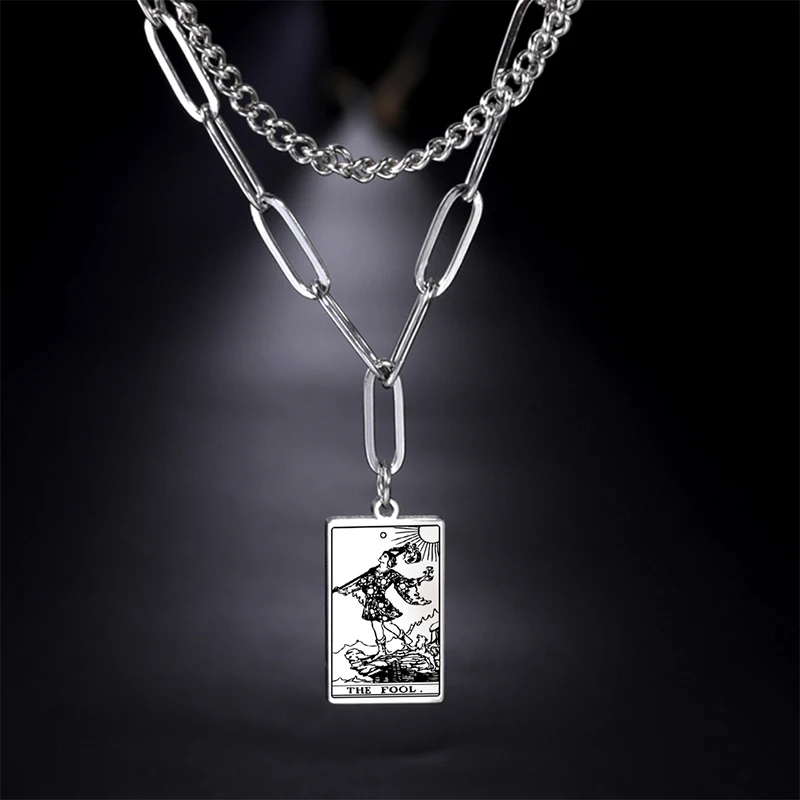 

Vintage Stainless Steel Rider Waite Tarot Cards Necklace Custom Printing Tarot Cards Necklace Arcana Amulet Pendant Necklace